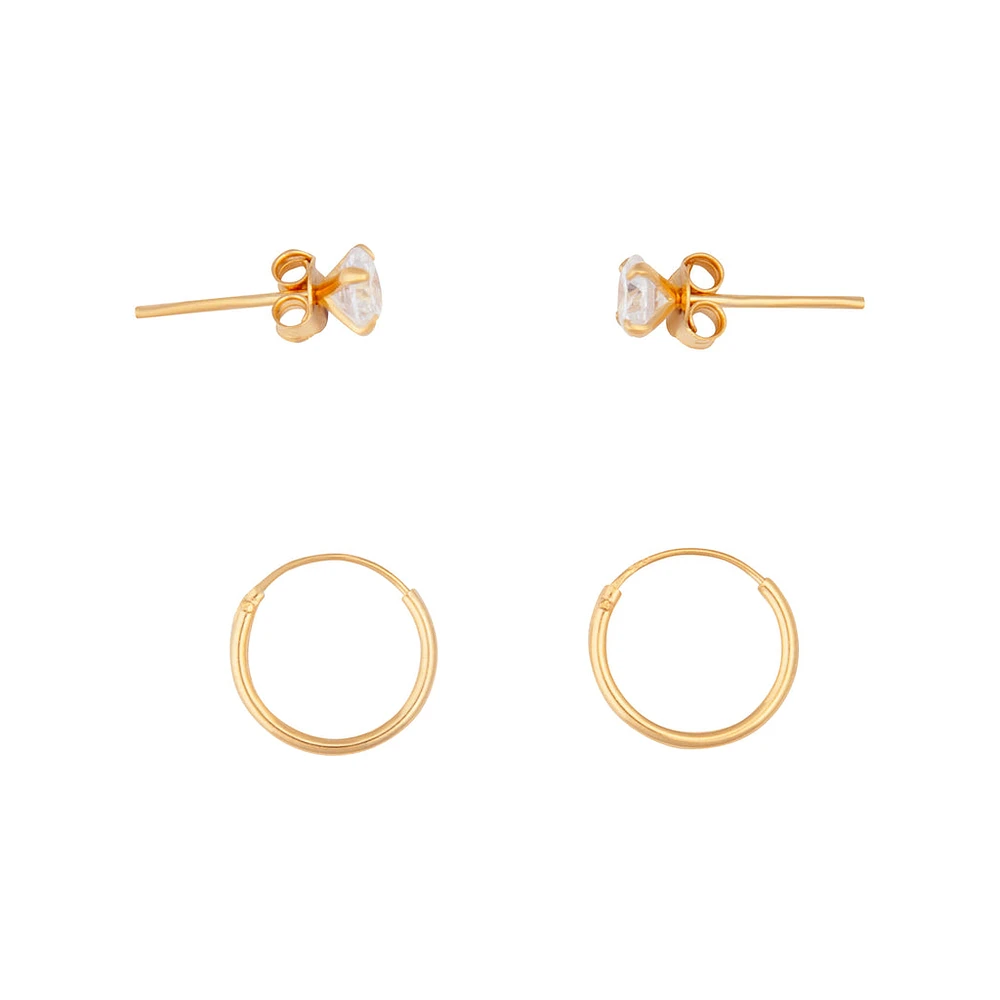 Gold Plated Sterling Silver Diamante Stud & Hoop Pack