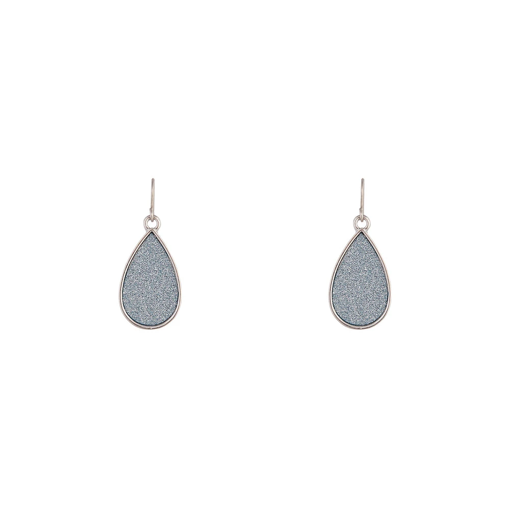 Rhodium Glitter Teardrop Earrings