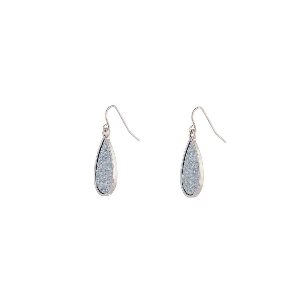 Rhodium Glitter Teardrop Earrings