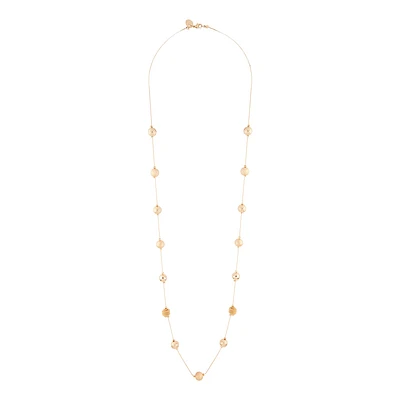 Gold Multi Textured Bead Station Lariat Necklace