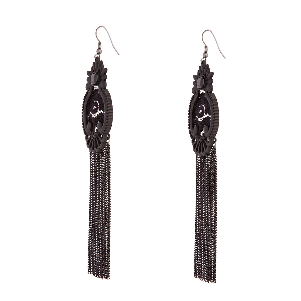 Black Lace Chain Tassel Earrings