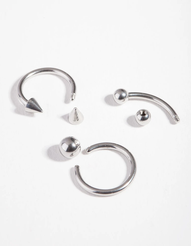 Surgical Steel Spike Ring Barbell Pack