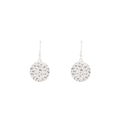 Silver Beaten Disc Drop Earrings