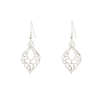 Silver Bohemian Cutout Drop Earrings