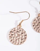 Gold Hammered Disc Drop Earrings