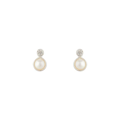 Silver Pearl Bottom Diamante Stud Earrings