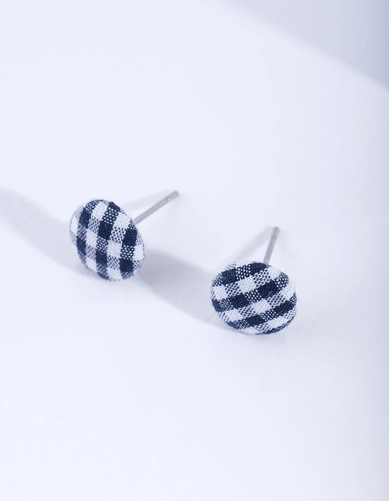 Gingham Button Stud Earrings