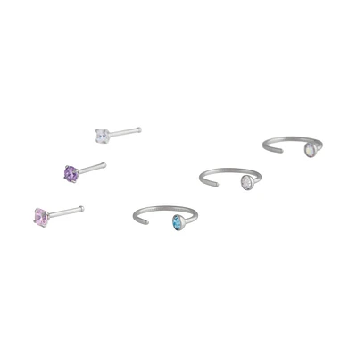 Surgical Steel Diamante Nose Ring & Stud 6-Pack