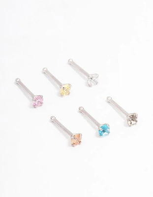 Rhodium Dainty Diamante Nose Hook 6-Pack