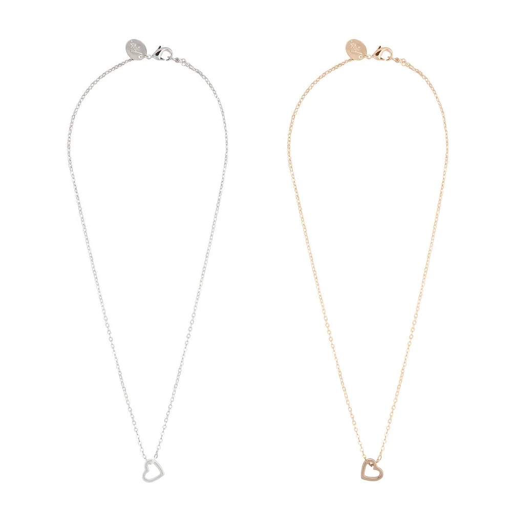 Tear & Share Gold Silver Cut-out Heart Necklace Pack