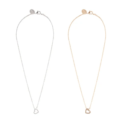 Tear & Share Gold Silver Cut-out Heart Necklace Pack