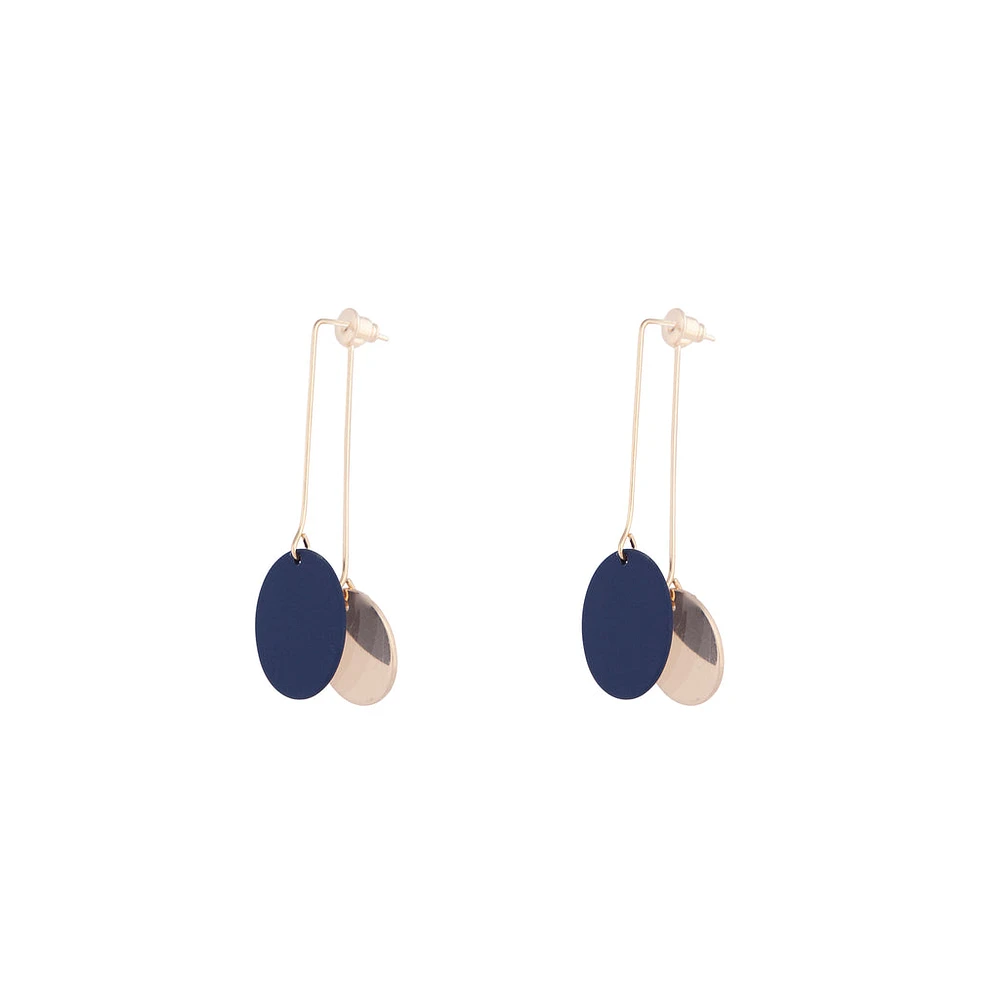 Dual Contrast Disc Earrings Matte Cobalt Gold