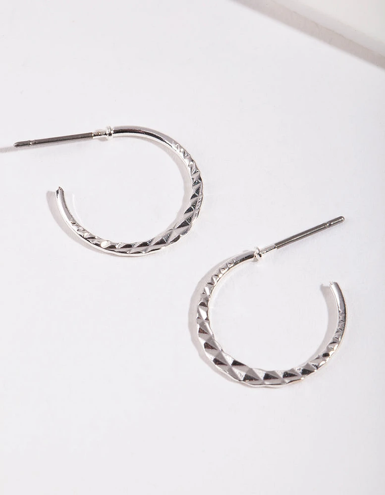 Silver 16MM Beaded Hoop Earrings