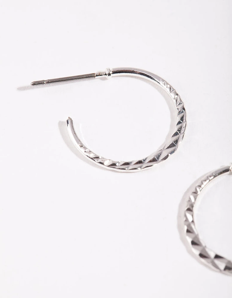 Silver 16MM Beaded Hoop Earrings