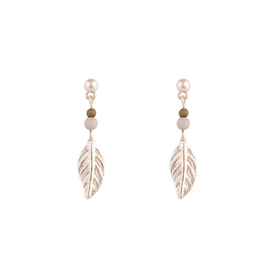 Rose Gold Textured Leaf Drop Earrings