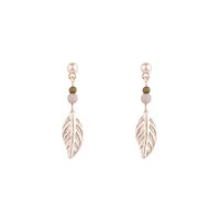 Rose Gold Textured Leaf Drop Earrings