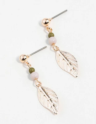 Rose Gold Textured Leaf Drop Earrings