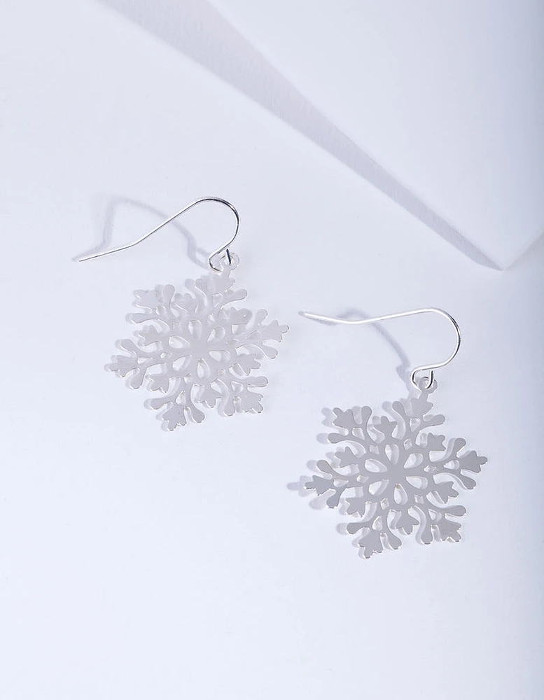 Silver Snowflake Drop Earrings