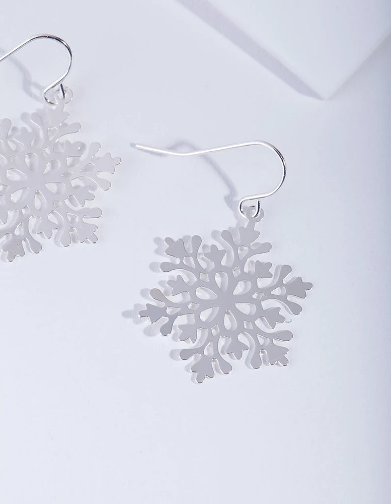 Silver Snowflake Drop Earrings