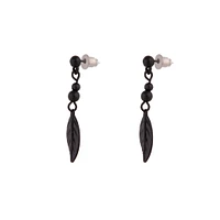 Black Metal Bead Feather Drop Earrings