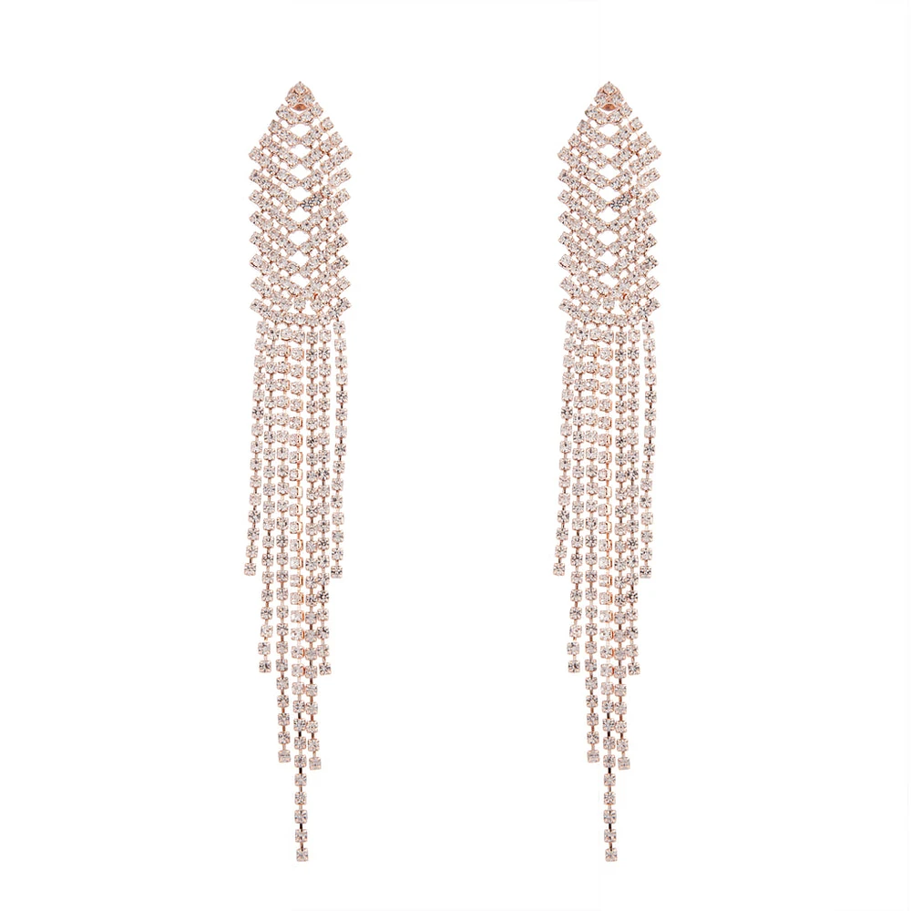 Rose Gold Diamante Chain Earrings