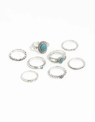 Silver Stackable Ring Turquoise 8-Pack