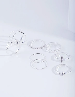 Silver Diamante Fine Mix Ring 8-Pack