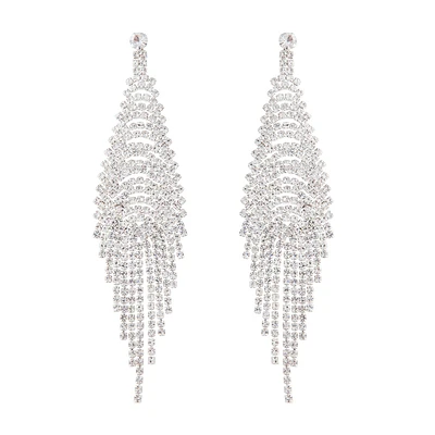 Silver Cup Chain Diamante Fringe Drape Earrings