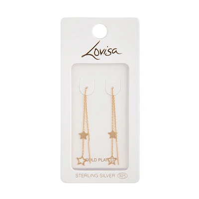 Gold Plated Sterling Silver Star Thread-Through Earrings