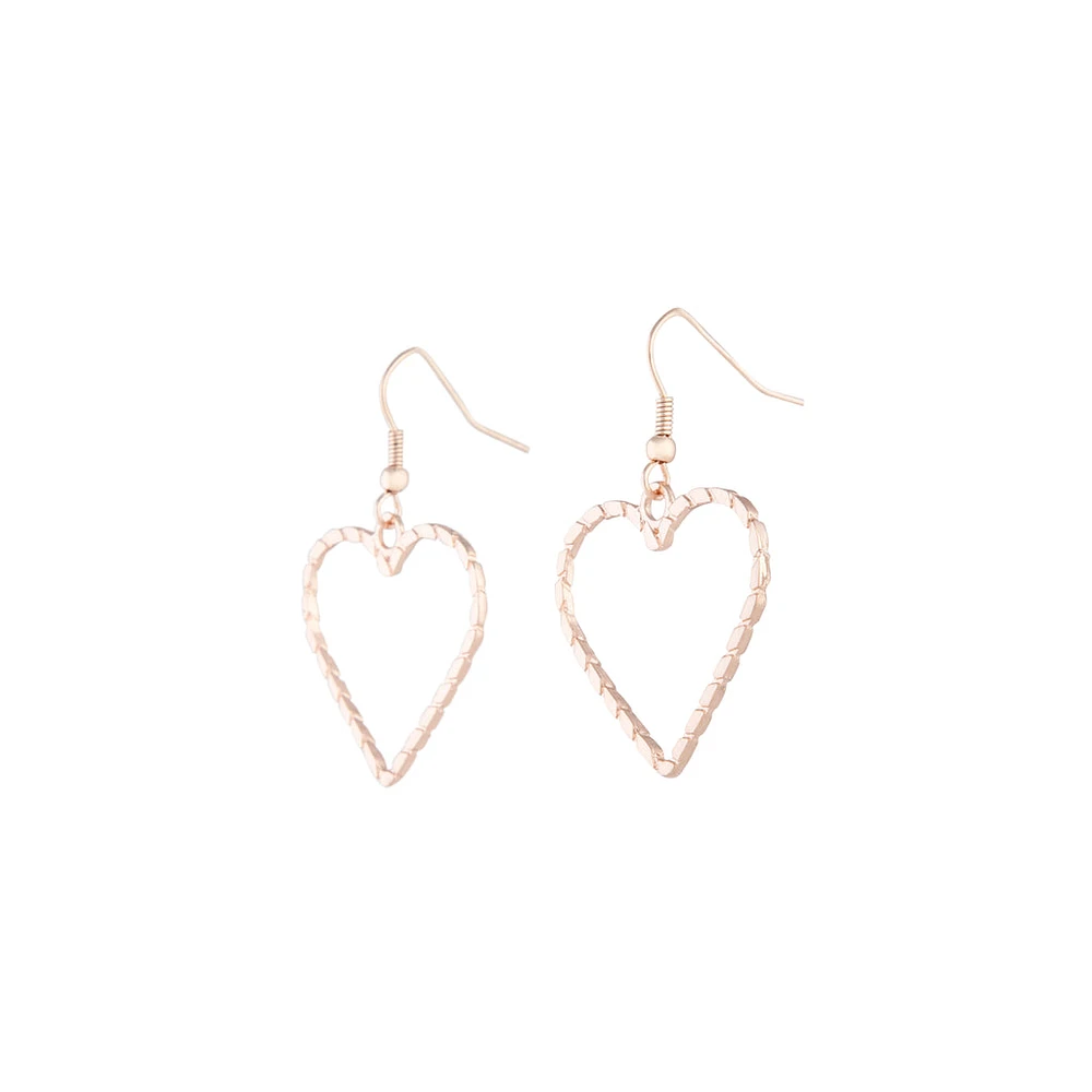 Rose Gold Rope Look Heart Drop Earring