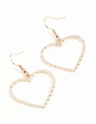 Rose Gold Rope Look Heart Drop Earring