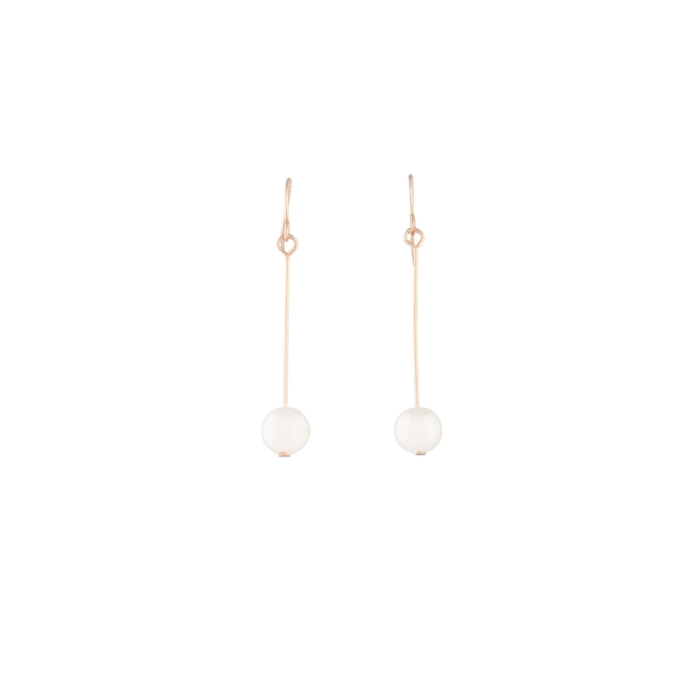 Rose Gold Fine Stick & Pearl Drop Earrings