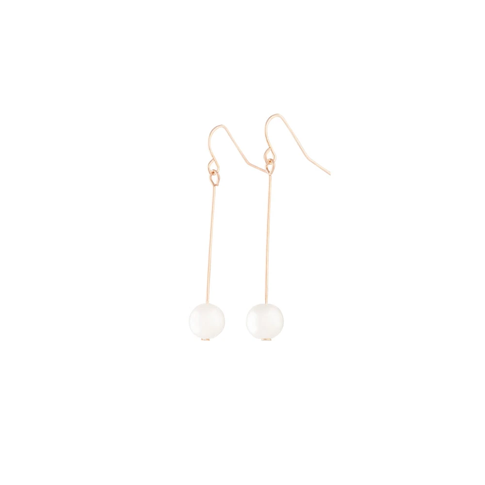 Rose Gold Fine Stick & Pearl Drop Earrings