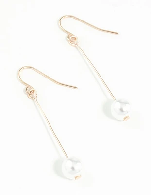 Rose Gold Fine Stick & Pearl Drop Earrings