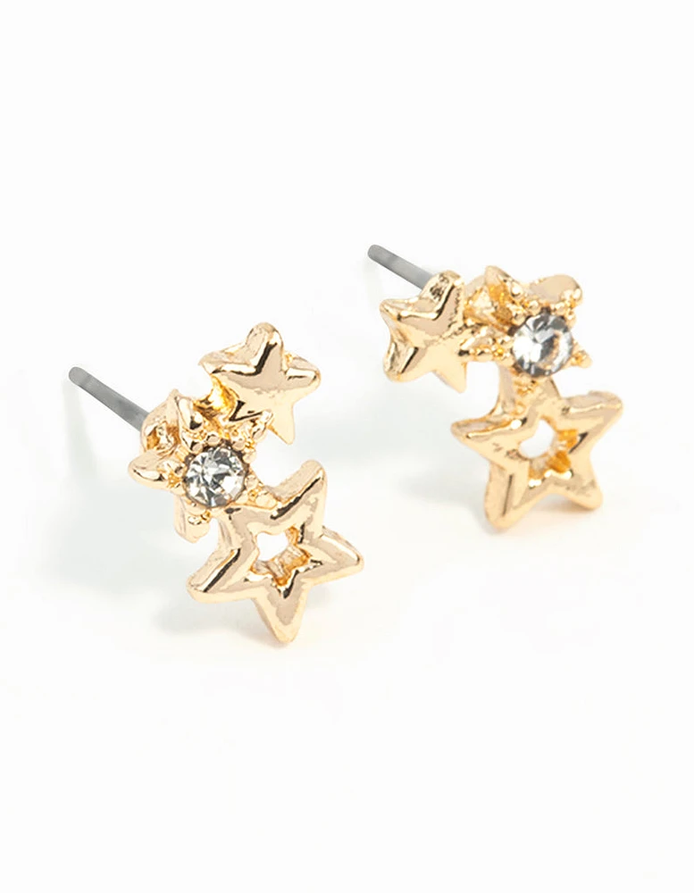 Gold Mini Star Cluster Stud Earrings