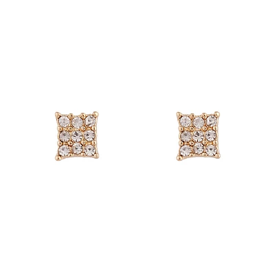 Gold Diamante Pave Square Stud Earrings