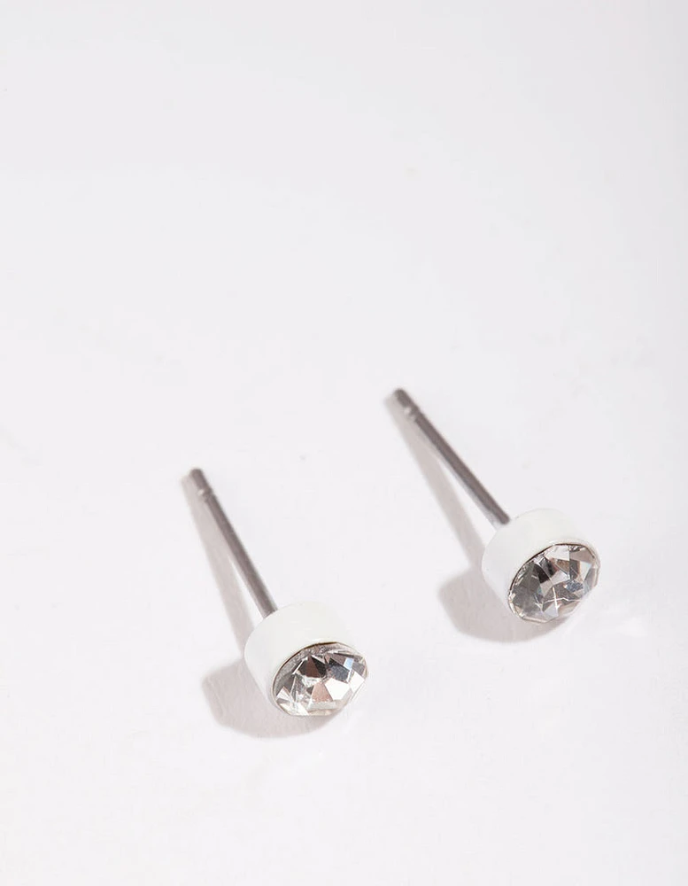 White Diamtante Bezel Stud Earrings