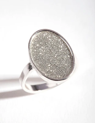 Silver Oval Glitter Ring