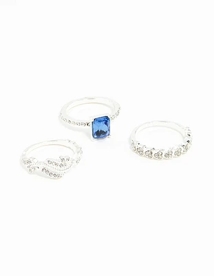 Silver Baguette Sapphire Diamante Ring Stack