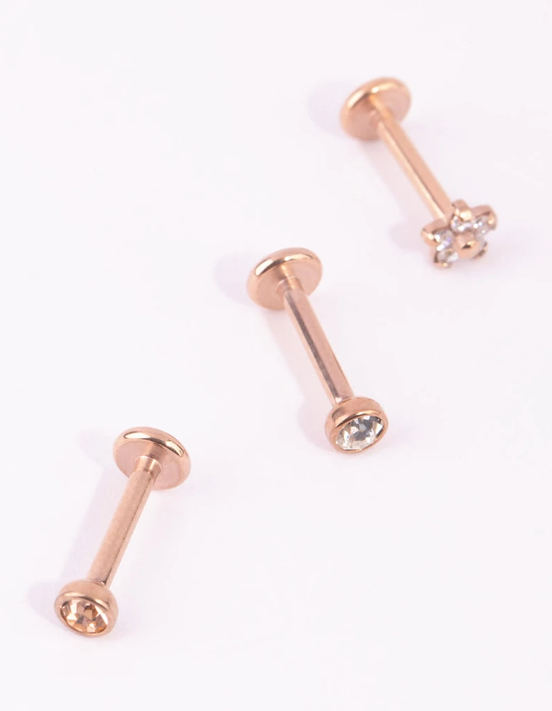 Mixed Rose Gold Flower Stud Flat Back Pack