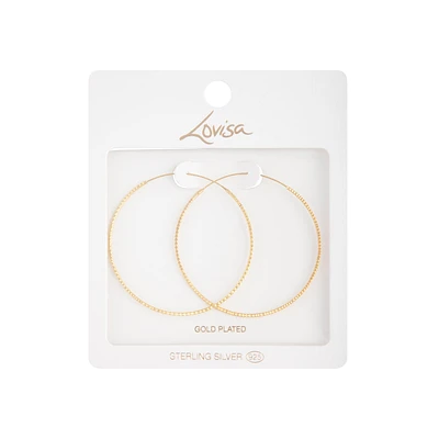 Gold Plated Sterling Silver Diamond Cut Hoop Earrings