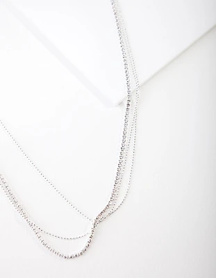 Silver Layered Diamante Chain Necklace