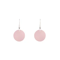 Silver Warped Pink Disc Drop Earrings