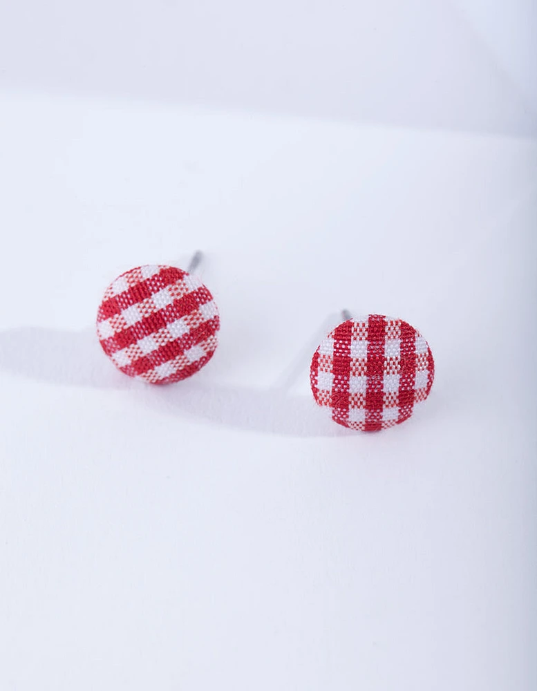 Red Gingham Button Earrings