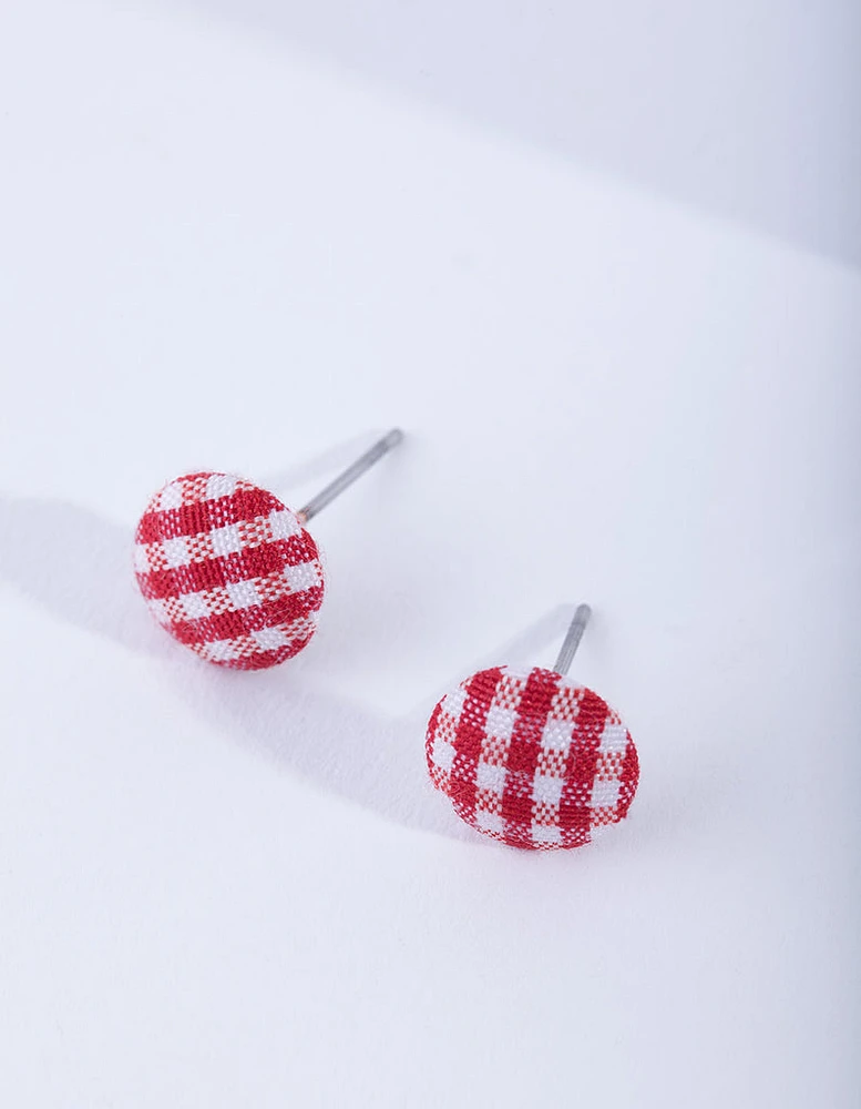 Red Gingham Button Earrings