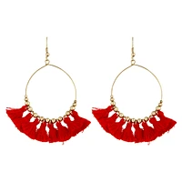 Gold Red Mini Tassel Charm Earrings