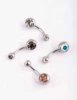 Surgical Steel Diamante Belly Ring 4-Pack