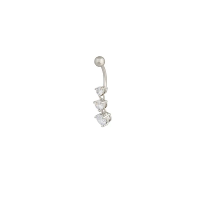 Rhodium Surgical Steel Gradual Diamante Trio Drop Belly Bar