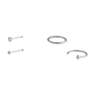 Rhodium Pin Clicker Nail Nose 4-Pack