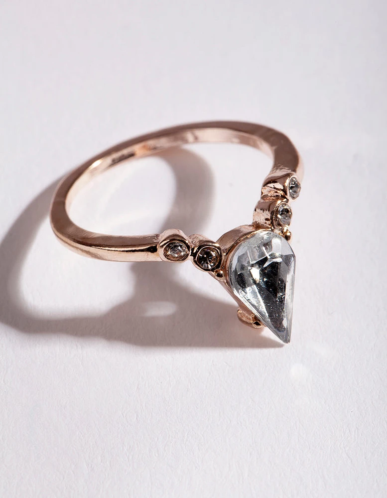 Rose Gold Crystal V-Shaped Ring